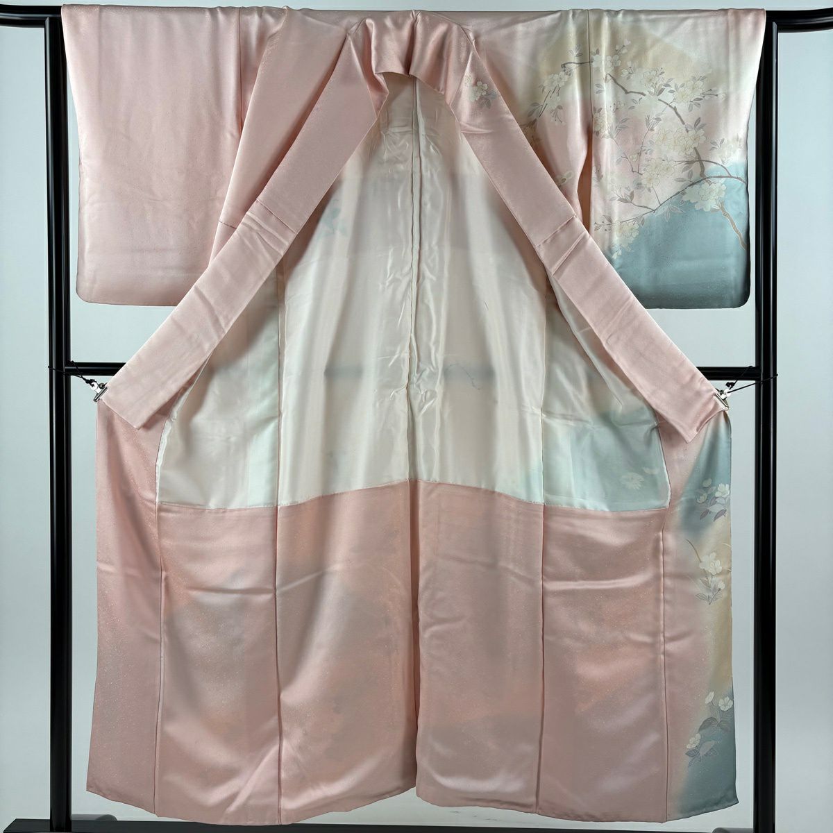 訪問服 身長153.5cm 袖長65cm M 雙層 櫻花 菊花花 金銀彩 漸層 粉紅 純蠶絲 優品級