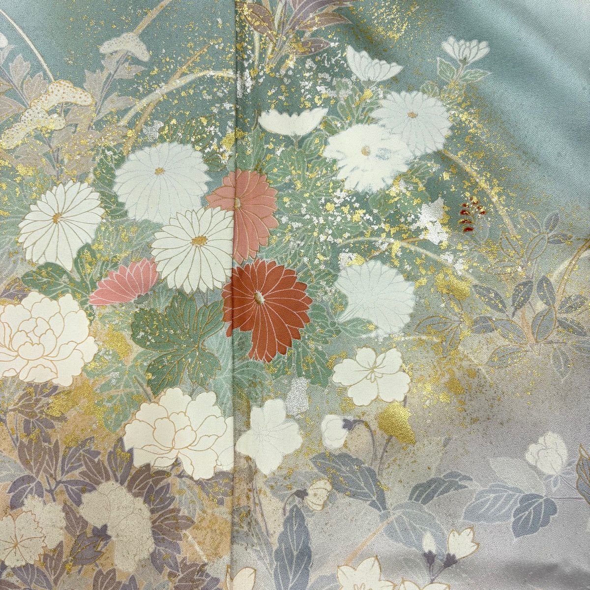 訪問服 身長153.5cm 袖長65cm M 雙層 櫻花 菊花花 金銀彩 漸層 粉紅 純蠶絲 優品級