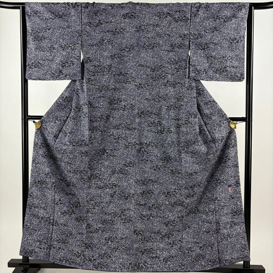 小紋 身長160.5cm 袖長65.5cm M 雙層 0 落款あり 霞 幾何學圖案 青灰 純蠶絲 秀品級
