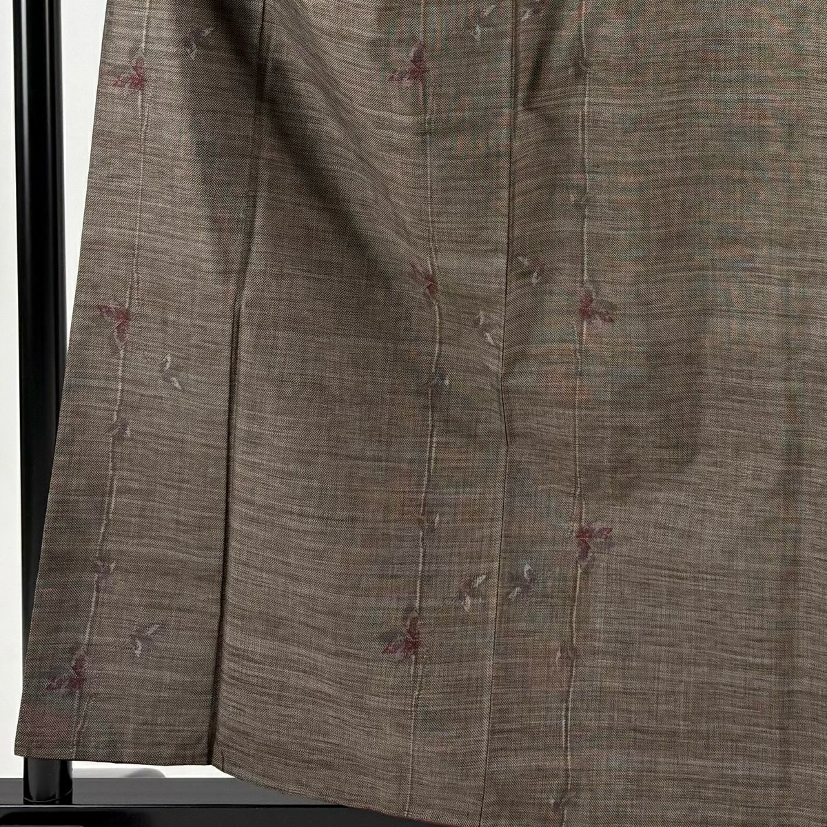 【美品】 紬織 身長159.5cm 袖長65.5cm M 雙層 葉柄 焦茶 純蠶絲 秀品級