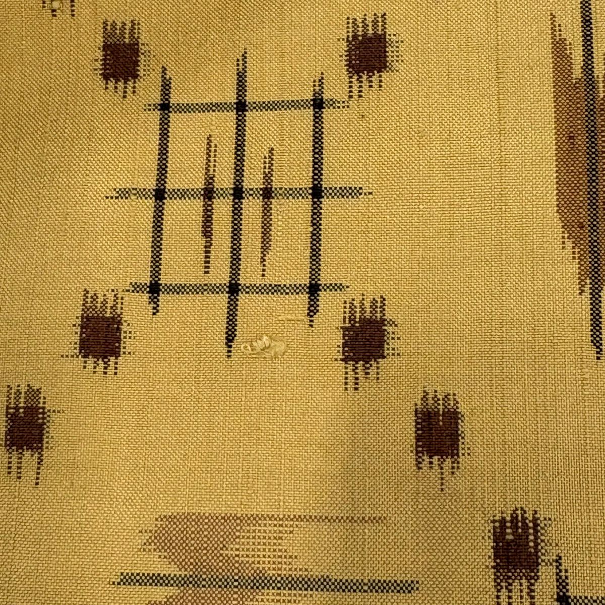 【美品】 紬織 身長162cm 袖長62cm S 雙層 落款あり 十字絣 燕 薄黃 純蠶絲 秀品級