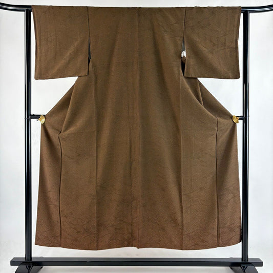 付下 身長152cm 袖長62.5cm S 雙層 大小圓點 地紋 茶 純蠶絲 優品級