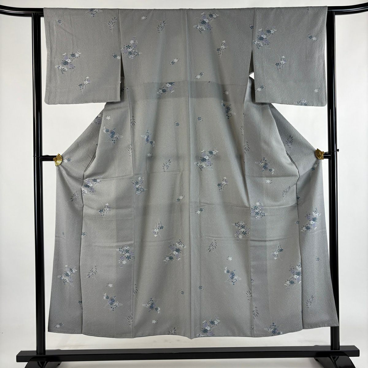 小紋 身長152cm 袖長63cm S 雙層 菊花 楓 灰 純蠶絲 秀品級