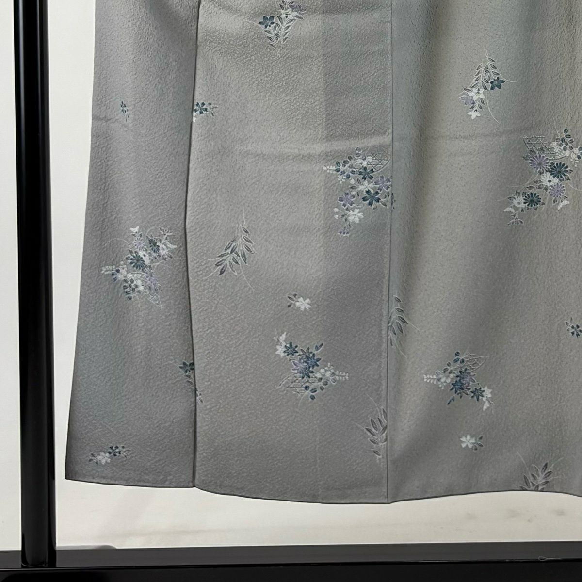 小紋 身長152cm 袖長63cm S 雙層 菊花 楓 灰 純蠶絲 秀品級