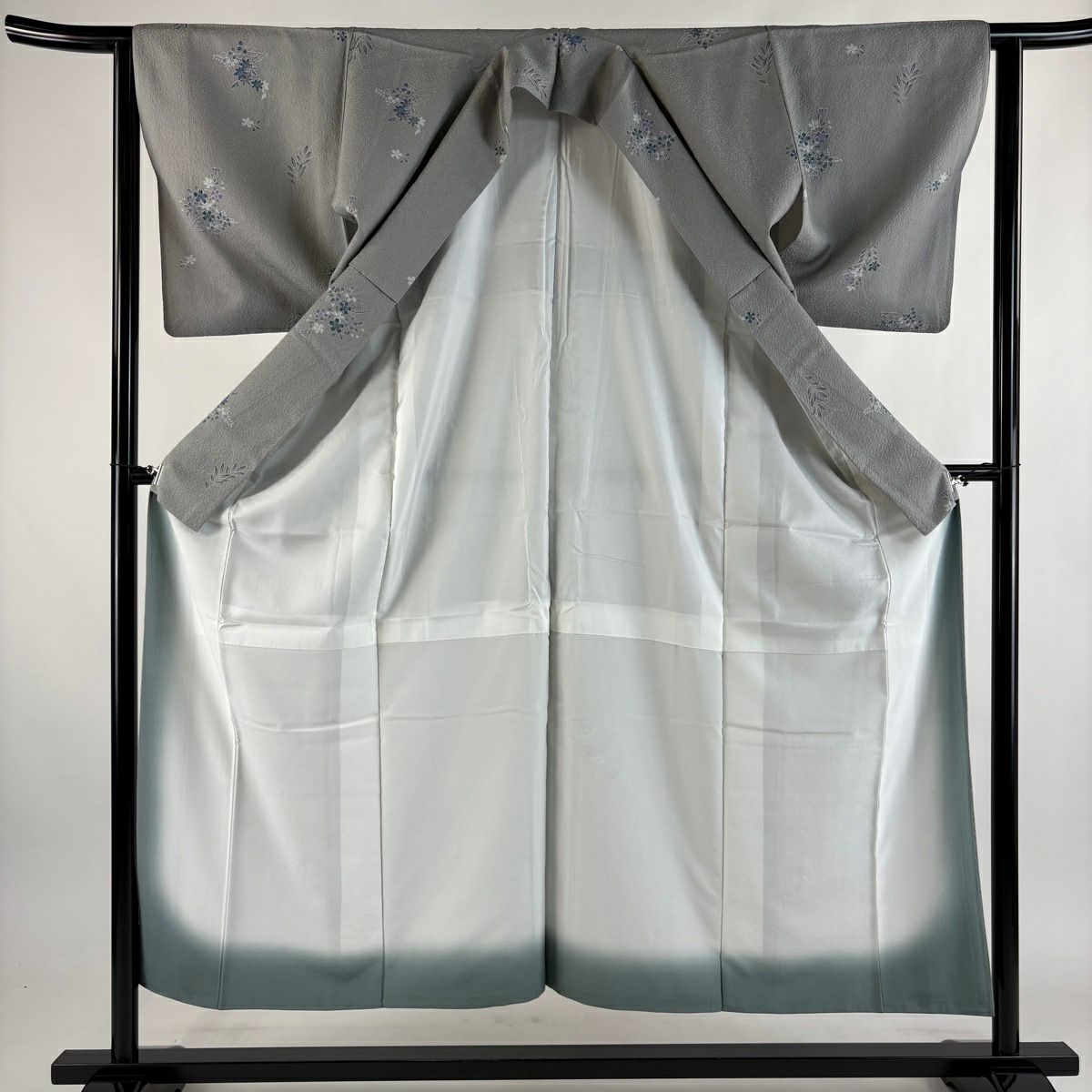 小紋 身長152cm 袖長63cm S 雙層 菊花 楓 灰 純蠶絲 秀品級