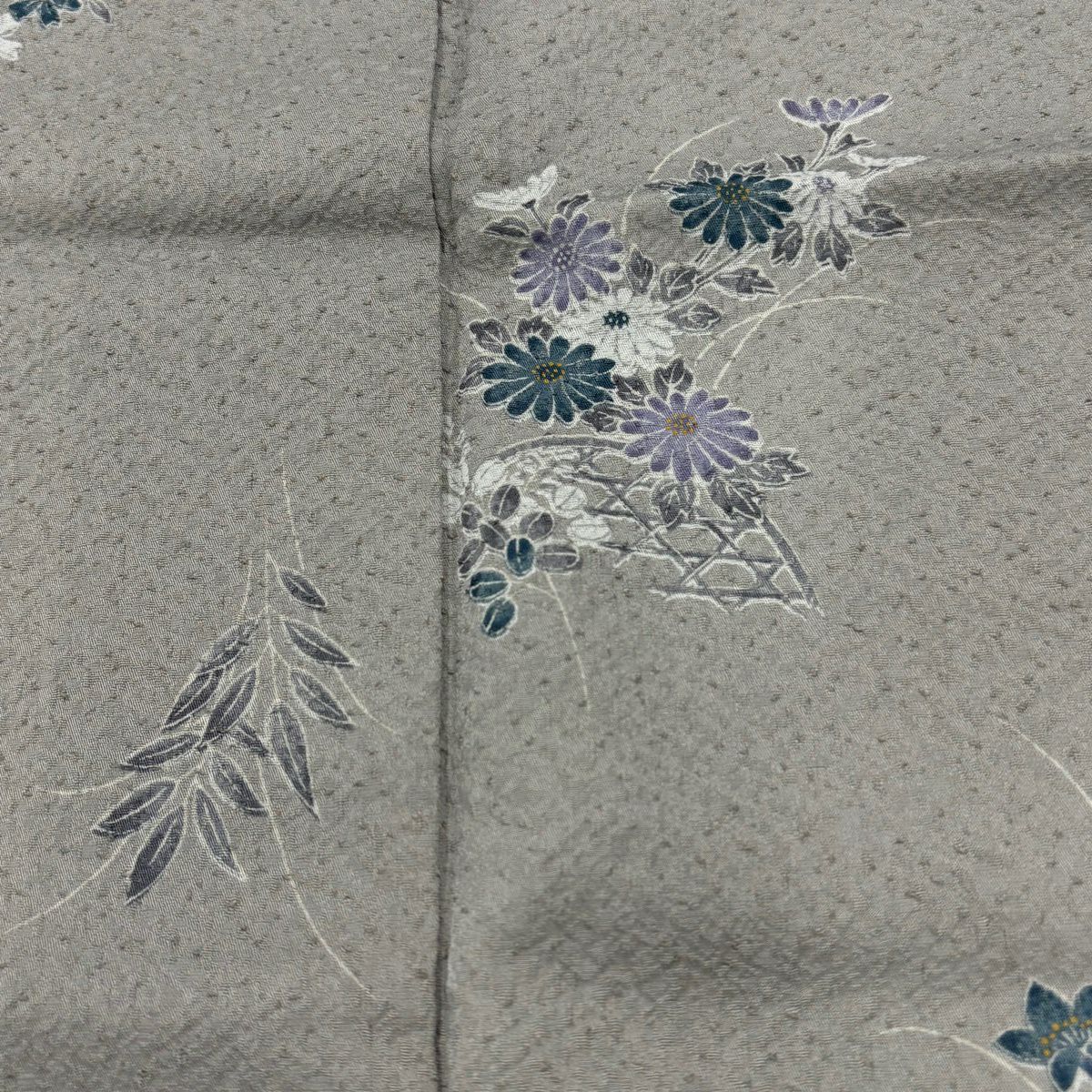 小紋 身長152cm 袖長63cm S 雙層 菊花 楓 灰 純蠶絲 秀品級
