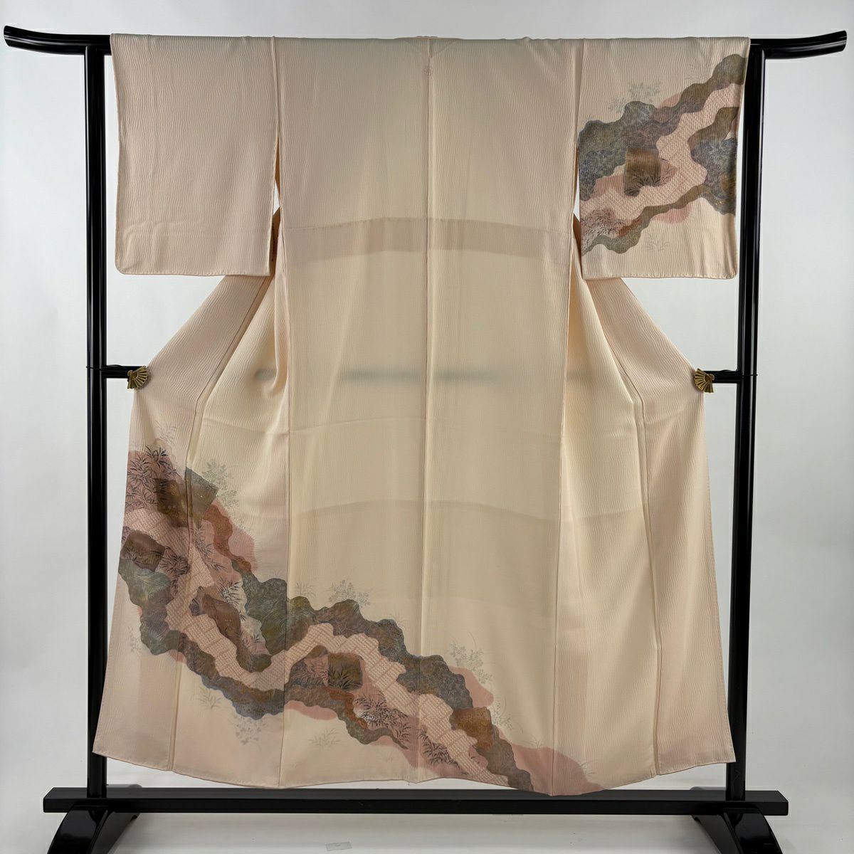 訪問服 身長153.5cm 袖長63.5cm S 雙層 破れ色紙 道長取 金銀彩 絞染 粉米色 純蠶絲 秀品級 一つ紋