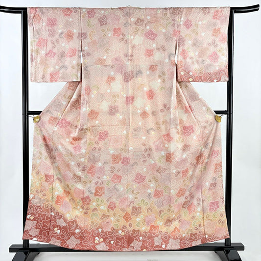 【美品】訪問服 身長158cm 袖長63cm S 雙層 草花紋紋 絞染 漸層 粉紅 純蠶絲 優品級