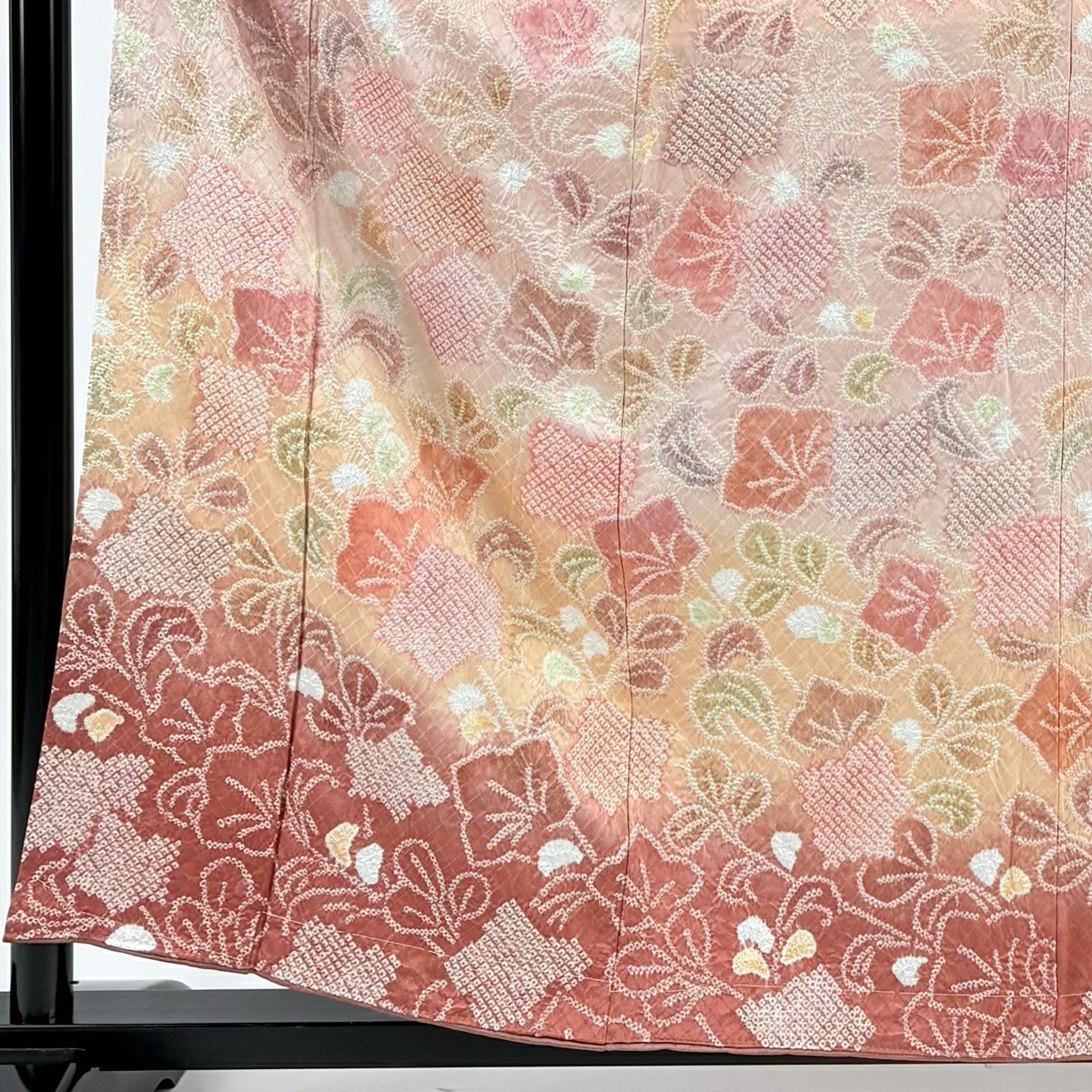【美品】訪問服 身長158cm 袖長63cm S 雙層 草花紋紋 絞染 漸層 粉紅 純蠶絲 優品級