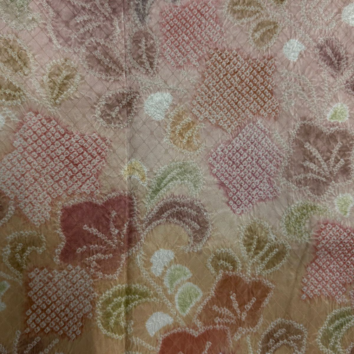 【美品】訪問服 身長158cm 袖長63cm S 雙層 草花紋紋 絞染 漸層 粉紅 純蠶絲 優品級
