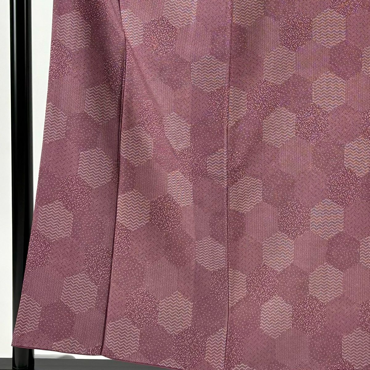 【美品】 小紋 身長154cm 袖長61.5cm S 雙層 寄せ柄 龜甲 紅紫 純蠶絲 優品級