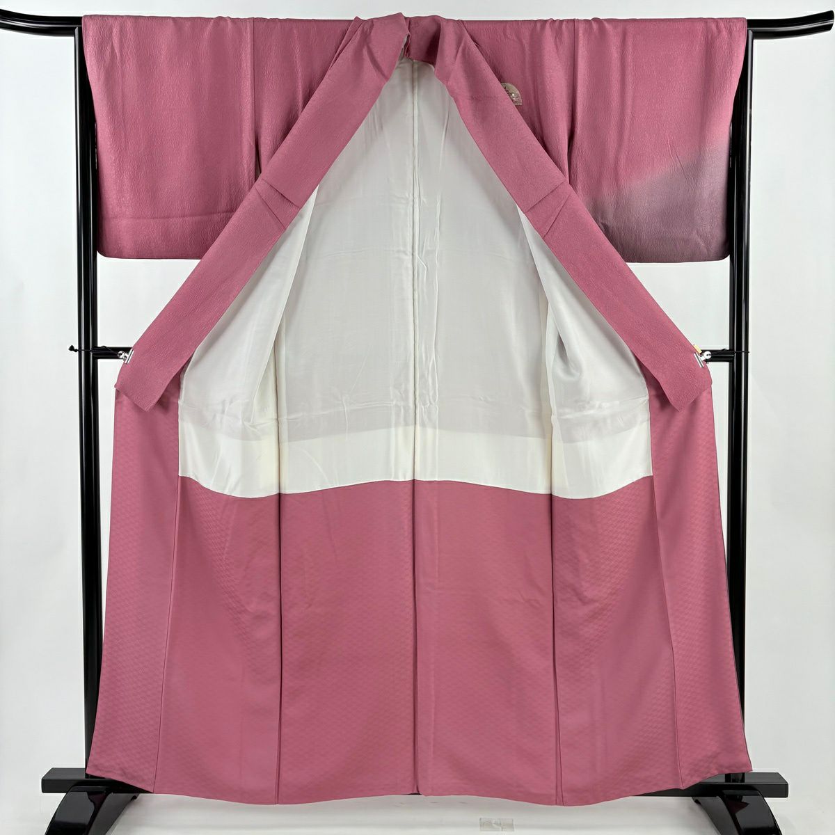 付下 身長158.5cm 袖長65cm M 雙層 扇子 草花紋紋 金糸刺繡 紅紫 純蠶絲 優品級 一つ紋