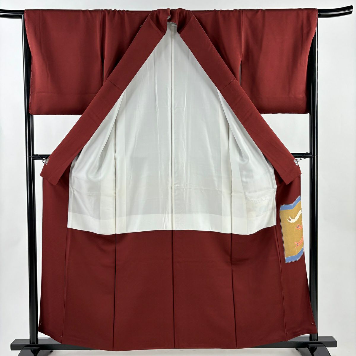 紅留袖禮服 身長159cm 袖長65.5cm M 雙層 有落款 鳳凰 松樹梅花 金絲 金銀彩 紅茶 純蠶絲 優品級 一個紋