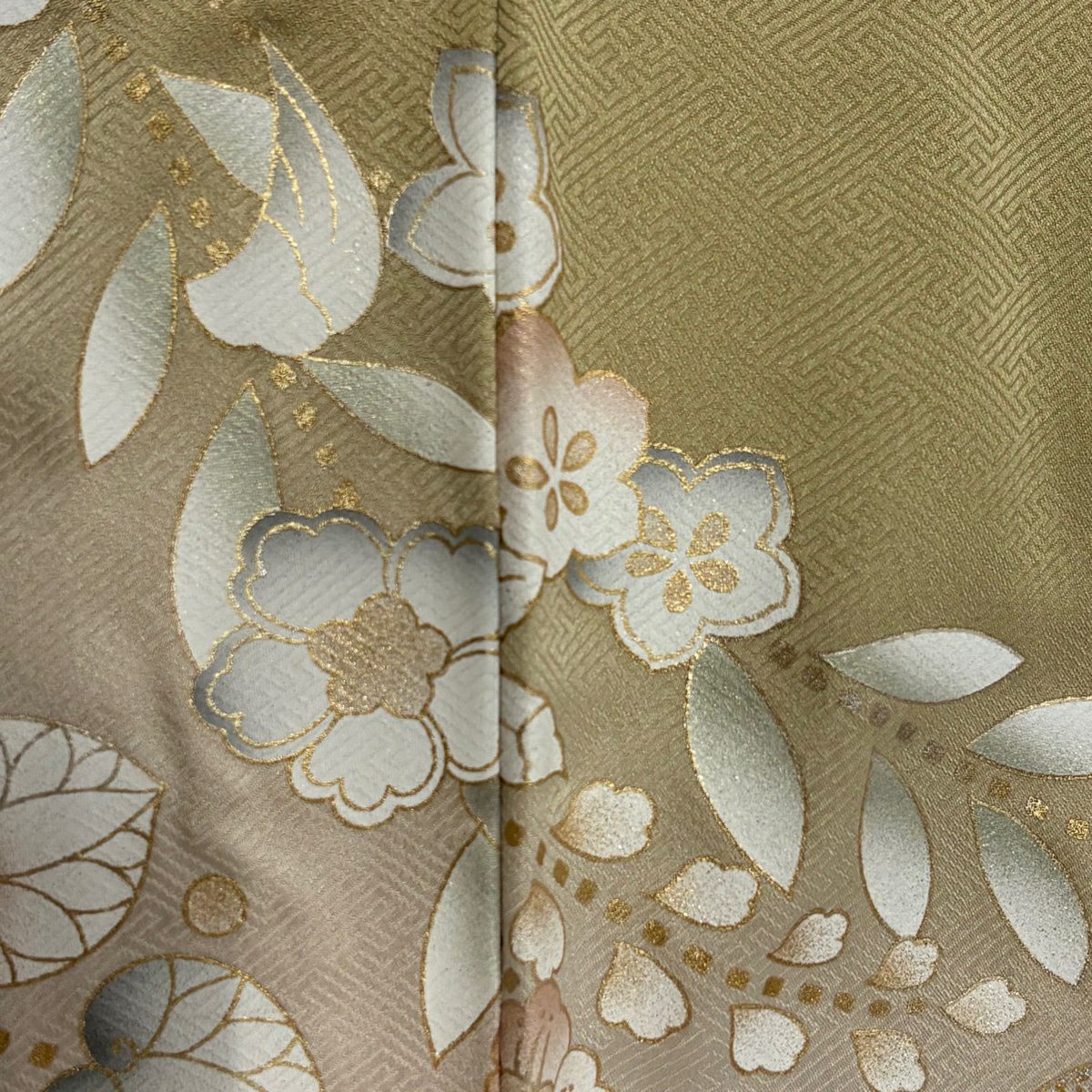 【美品】訪問服 身長169.5cm 袖長67.5cm L 雙層 蝶 草花紋紋 金銀彩 漸層 米色 純蠶絲 優品級