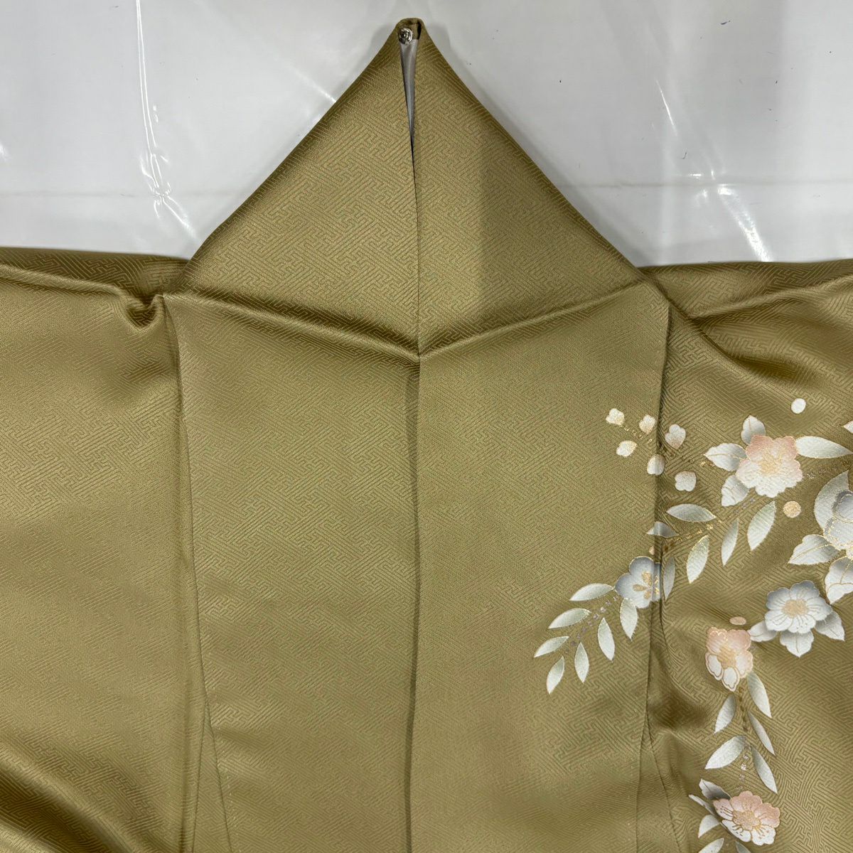 【美品】訪問服 身長169.5cm 袖長67.5cm L 雙層 蝶 草花紋紋 金銀彩 漸層 米色 純蠶絲 優品級