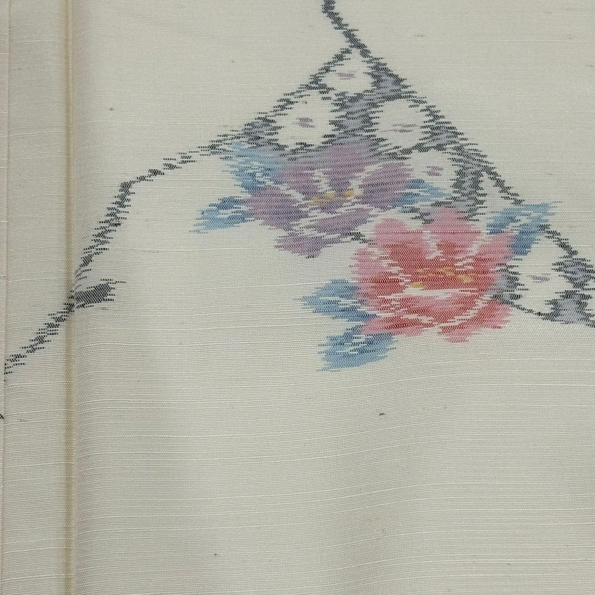 【美品】 紬織織 身長162cm 袖長65.5cm M 雙層 草花紋紋 奶油色 純蠶絲 優品級