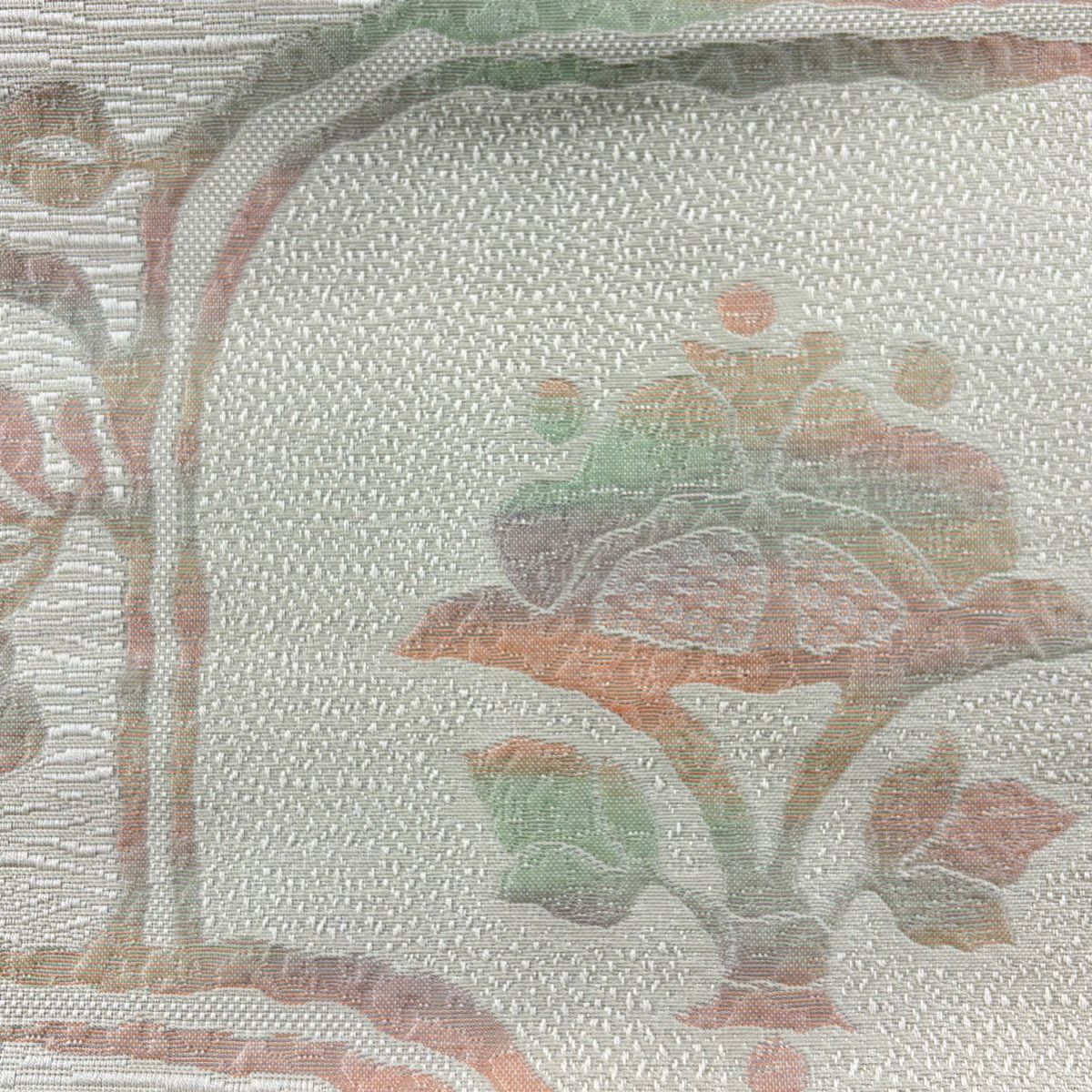 【美品】 名古屋帶 優品級 八寸名古屋帶 草花紋 灰白 純蠶絲