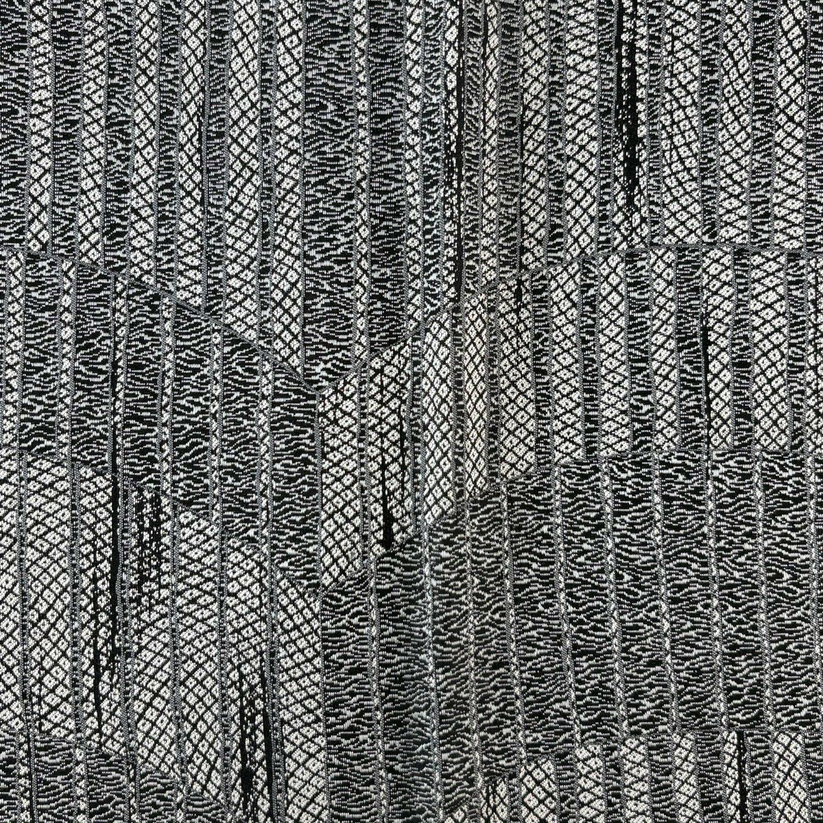 【美品】 袋帶 名品級 縞 幾何 灰 深藍 六通 純蠶絲