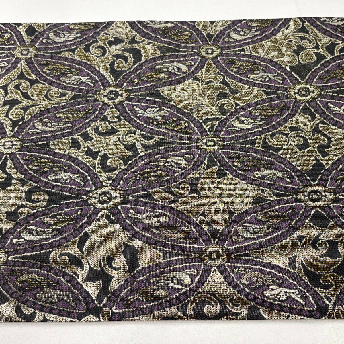 【美品】 袋帶 逸品級 落款あり 證書あり 篠屋織物 雙面 七寶紋 鳥 金絲 金金箔 紫 六通 純蠶絲