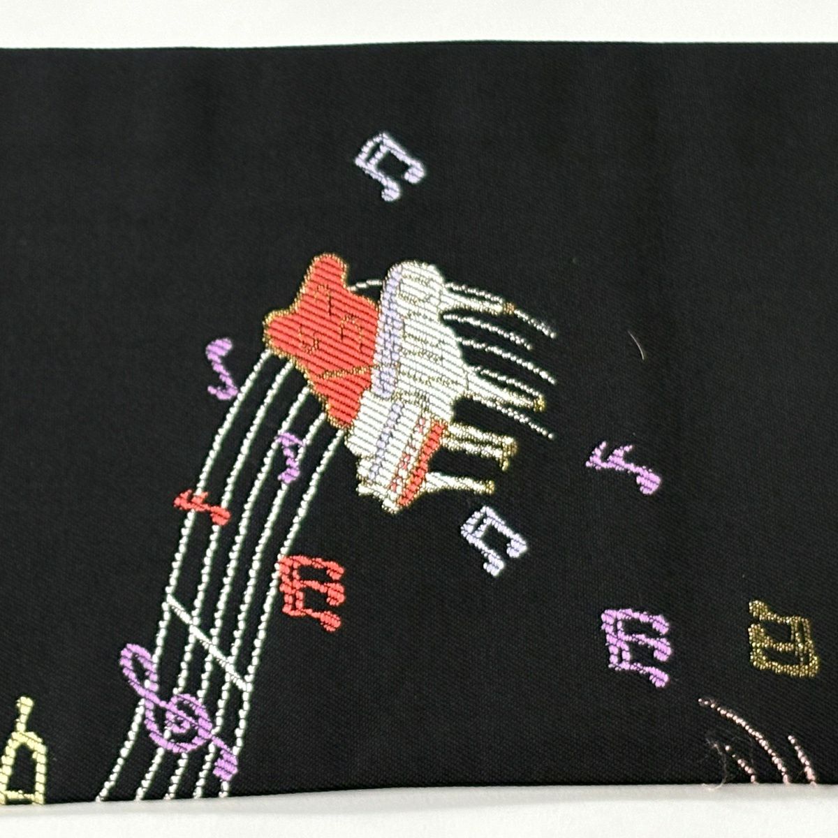 【美品】名古屋帶 逸品級 樂器 音符 金金箔 黑 純蠶絲