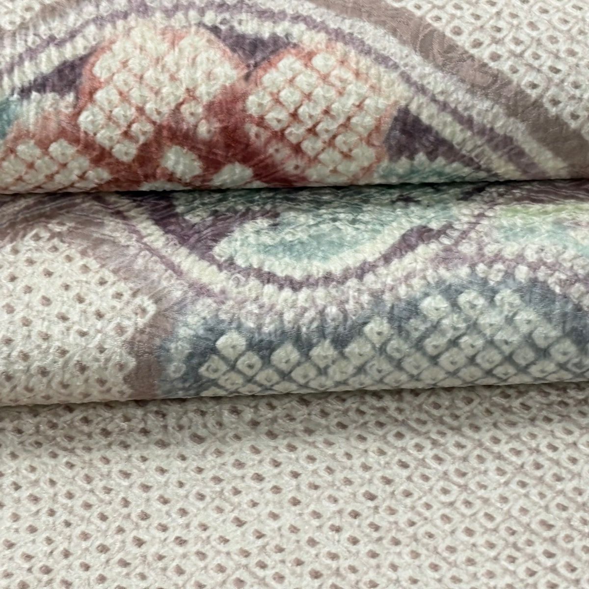 【美品】名古屋帶 逸品級 草花紋紋 幾何學 絞染 淺紫 純蠶絲