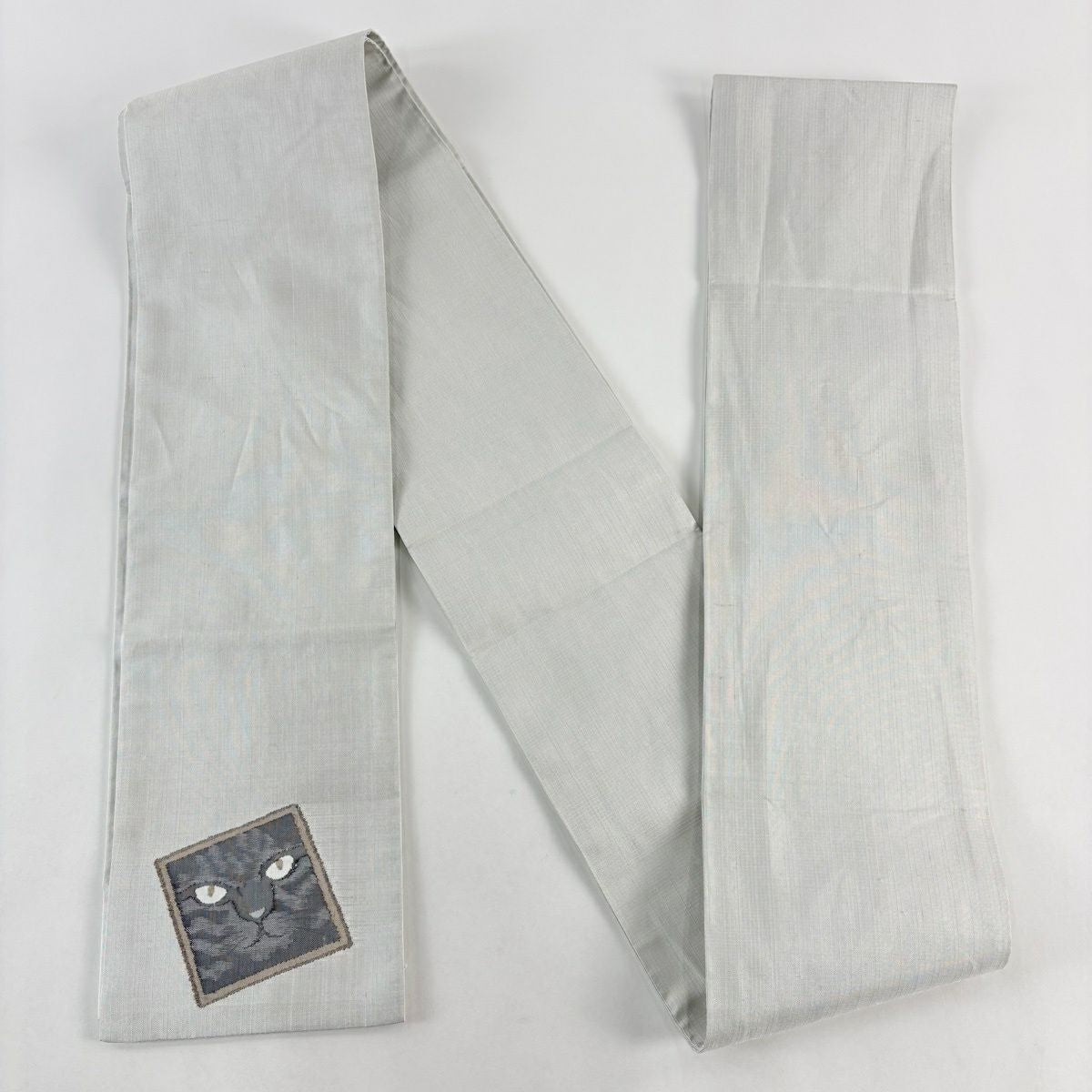 半幅帶 名品級 貓 灰色 純蠶絲