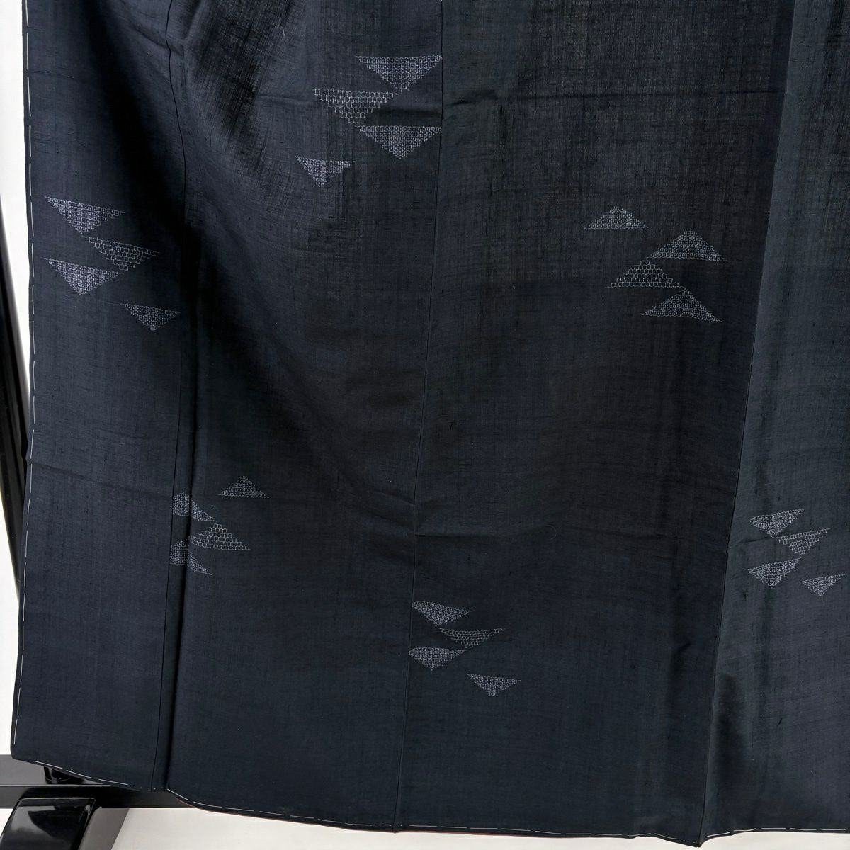 【美品】結城紬織 身長162cm 袖長64cm M 雙層 纖維女 名古屋帶套裝 大和 證書附帶 鱗 龜甲絣 深藍 純蠶絲 優品級