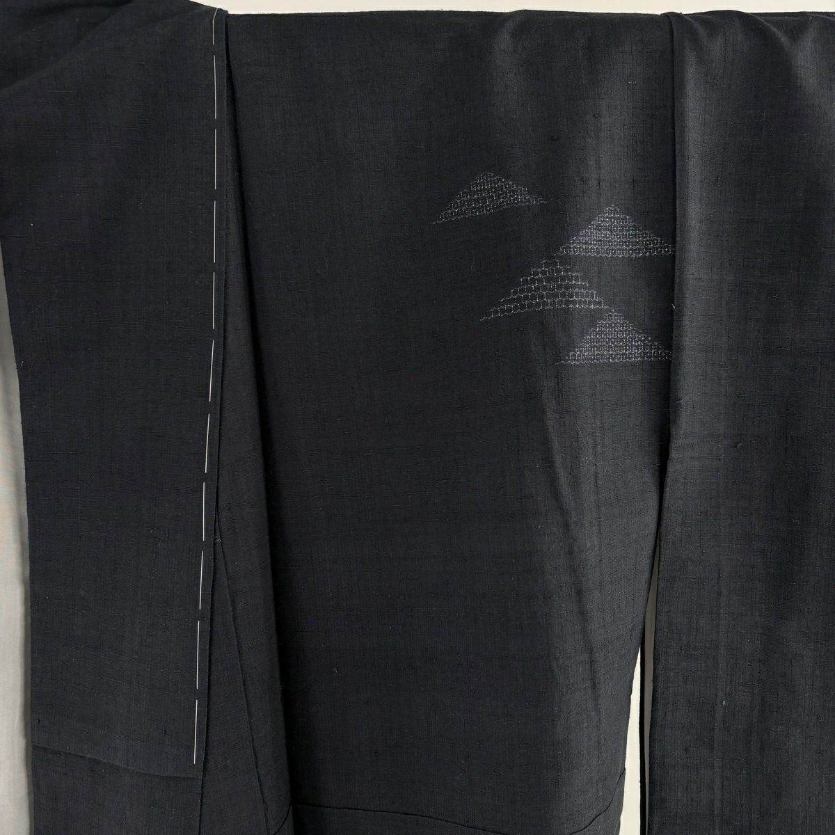 【美品】結城紬織 身長162cm 袖長64cm M 雙層 纖維女 名古屋帶套裝 大和 證書附帶 鱗 龜甲絣 深藍 純蠶絲 優品級