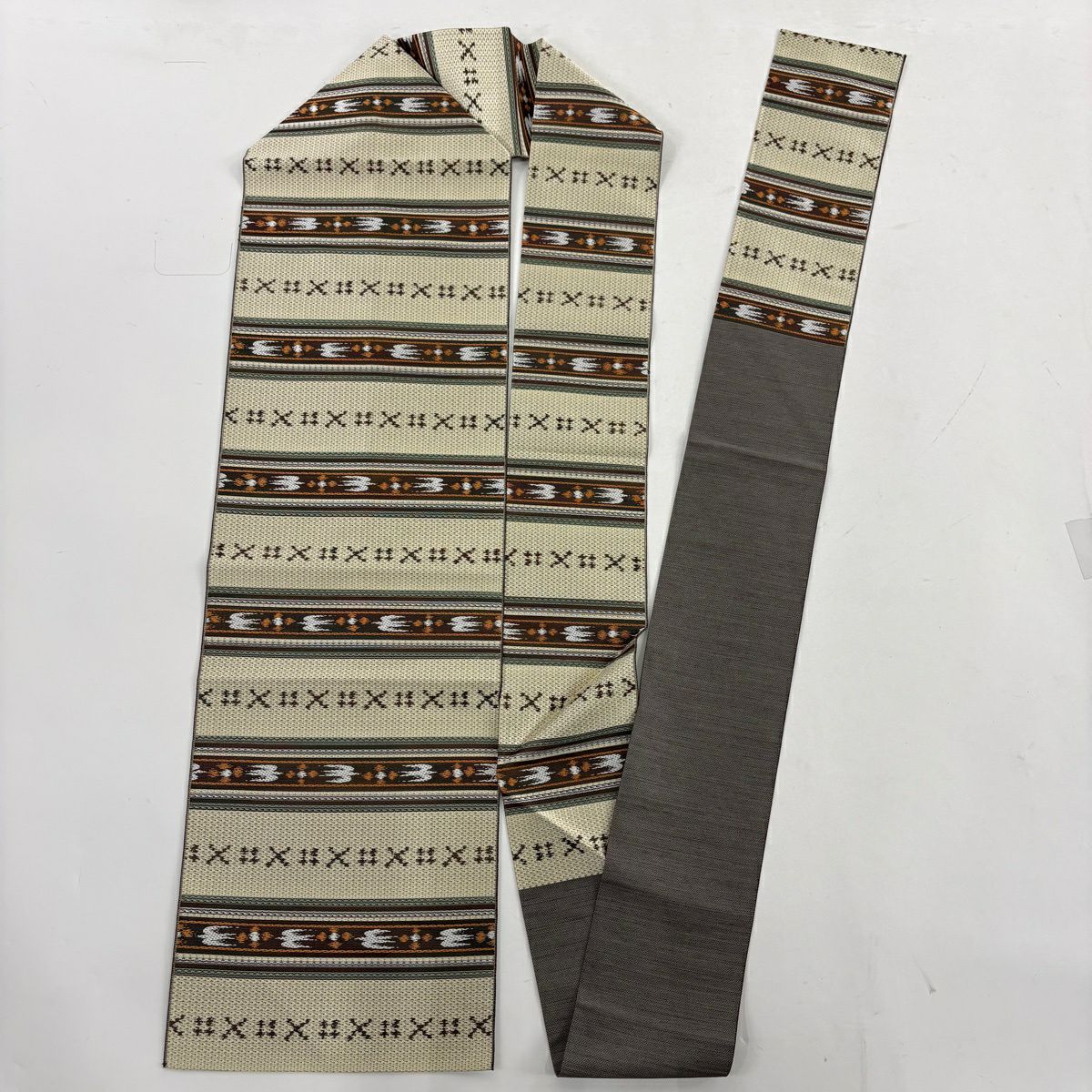 【美品】結城紬織 身長162cm 袖長64cm M 雙層 纖維女 名古屋帶套裝 大和 證書附帶 鱗 龜甲絣 深藍 純蠶絲 優品級