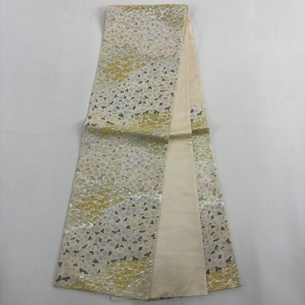 【美品】 付下 身長160cm 袖長64.5cm M 雙層 袋帶套裝 卷物 梅花花 刺繡 漸層 淡紫 純蠶絲 優品級