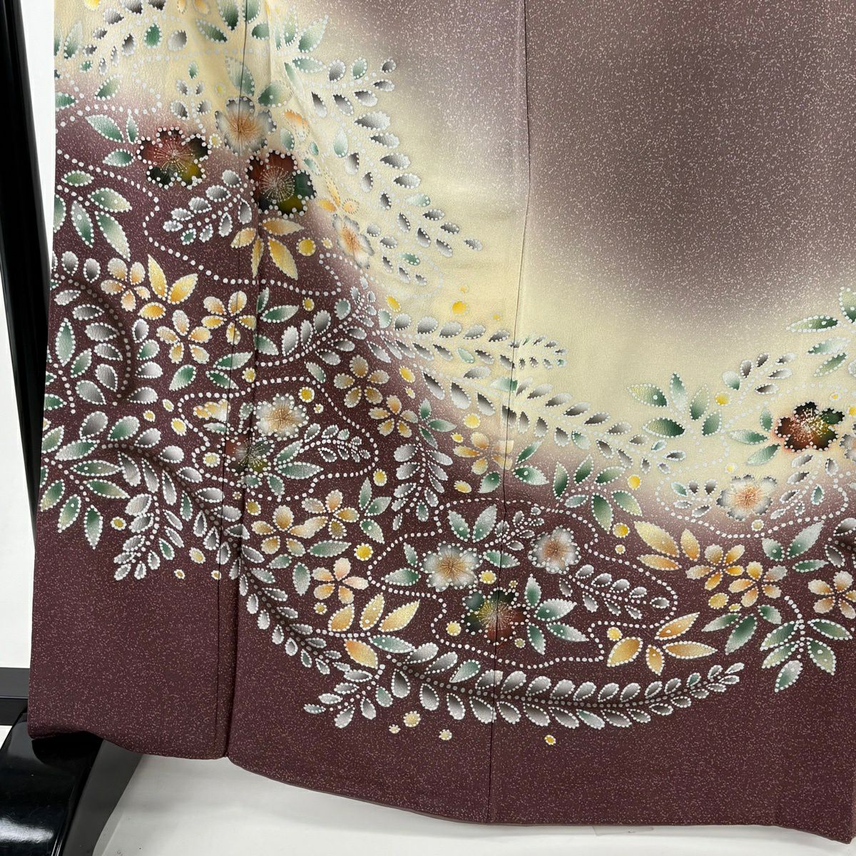【美品】訪問服 身長166cm 袖長67cm M 雙層 袋帶套裝 辻花染圖案 金彩裝飾 漸層 灰紫 純蠶絲 優品級