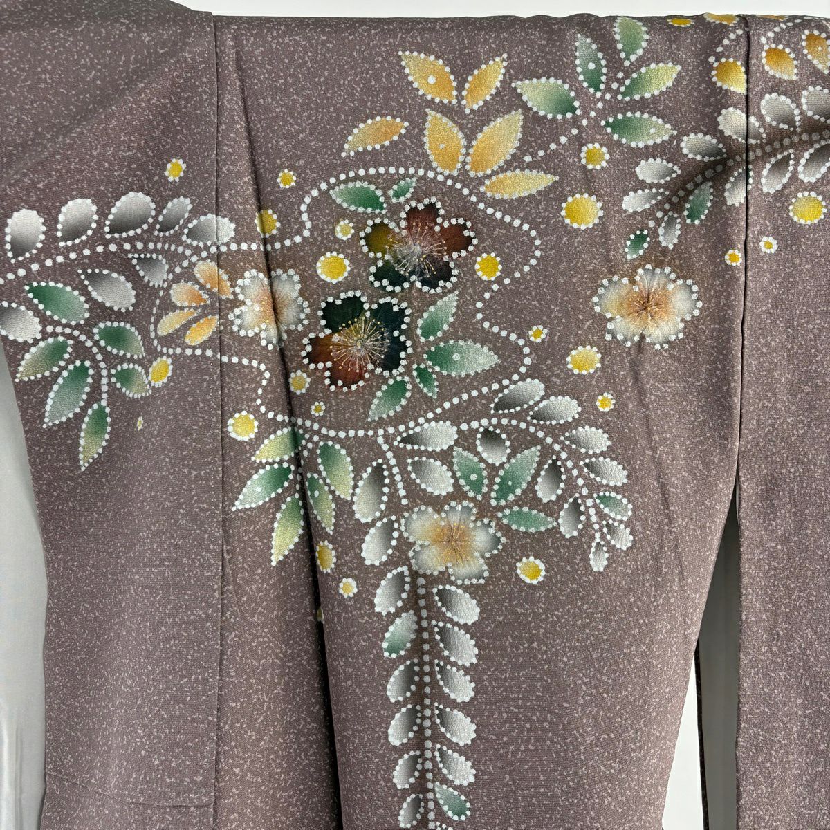 【美品】訪問服 身長166cm 袖長67cm M 雙層 袋帶套裝 辻花染圖案 金彩裝飾 漸層 灰紫 純蠶絲 優品級