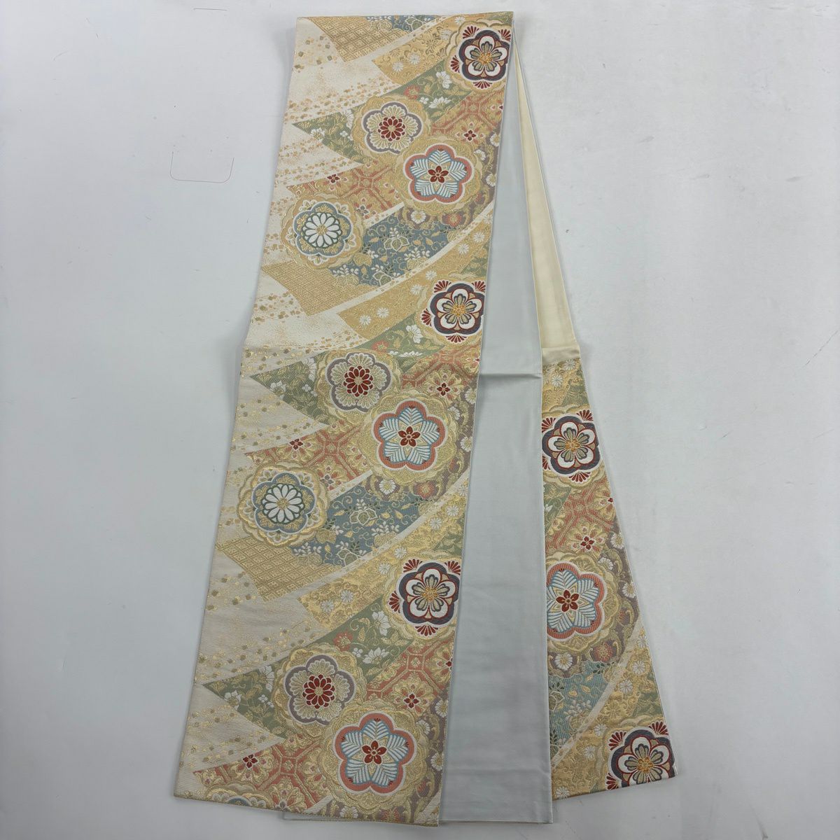 【美品】訪問服 身長166cm 袖長67cm M 雙層 袋帶套裝 辻花染圖案 金彩裝飾 漸層 灰紫 純蠶絲 優品級