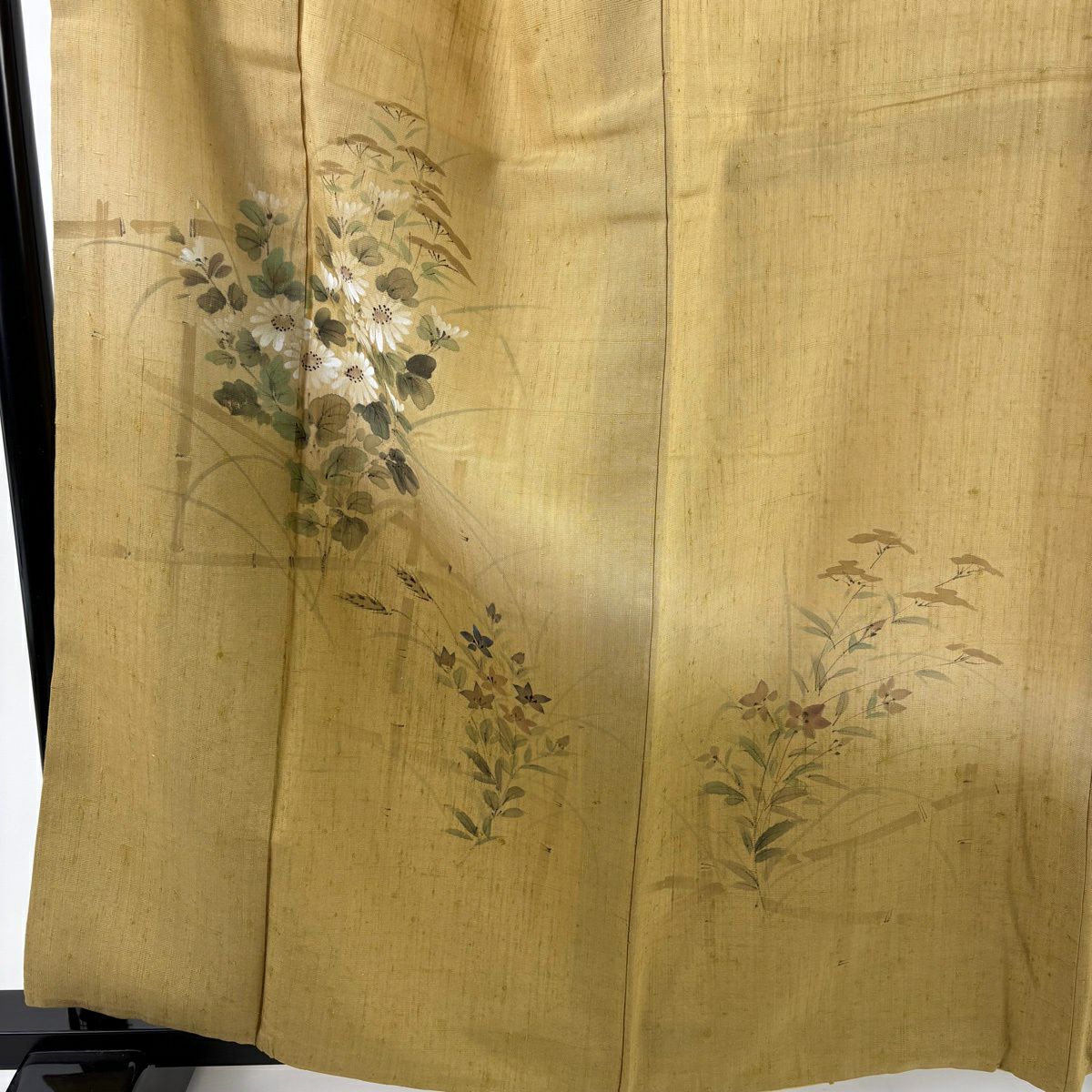 【美品】 付下 身長162.5cm 袖長66.5cm M 雙層 袋帶套裝 紬織織 草花紋紋 漸層 芥末色 純蠶絲 優品級