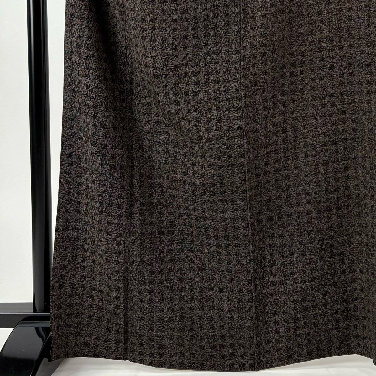 【美品】 江戶小紋 身長166.5cm 袖長68.5cm L 雙層 落款あり 格子 焦茶 純蠶絲 名品級