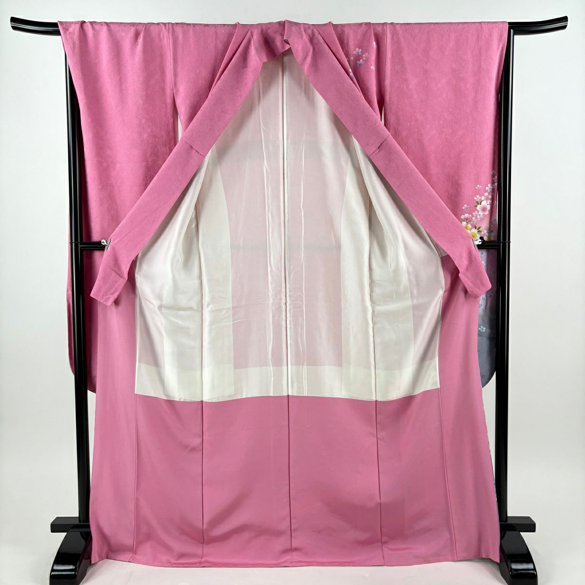 振袖禮服 身長171.5cm 袖長71cm L 雙層 櫻花 鈴 金金箔 金銀彩 粉紅 純蠶絲 名品級