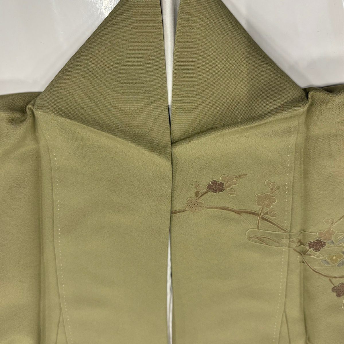 訪問服 身長162cm 袖長66.5cm M 雙層 束ね熨斗紋 鎌倉文 刺繡 漸層 茶綠 純蠶絲 名品級