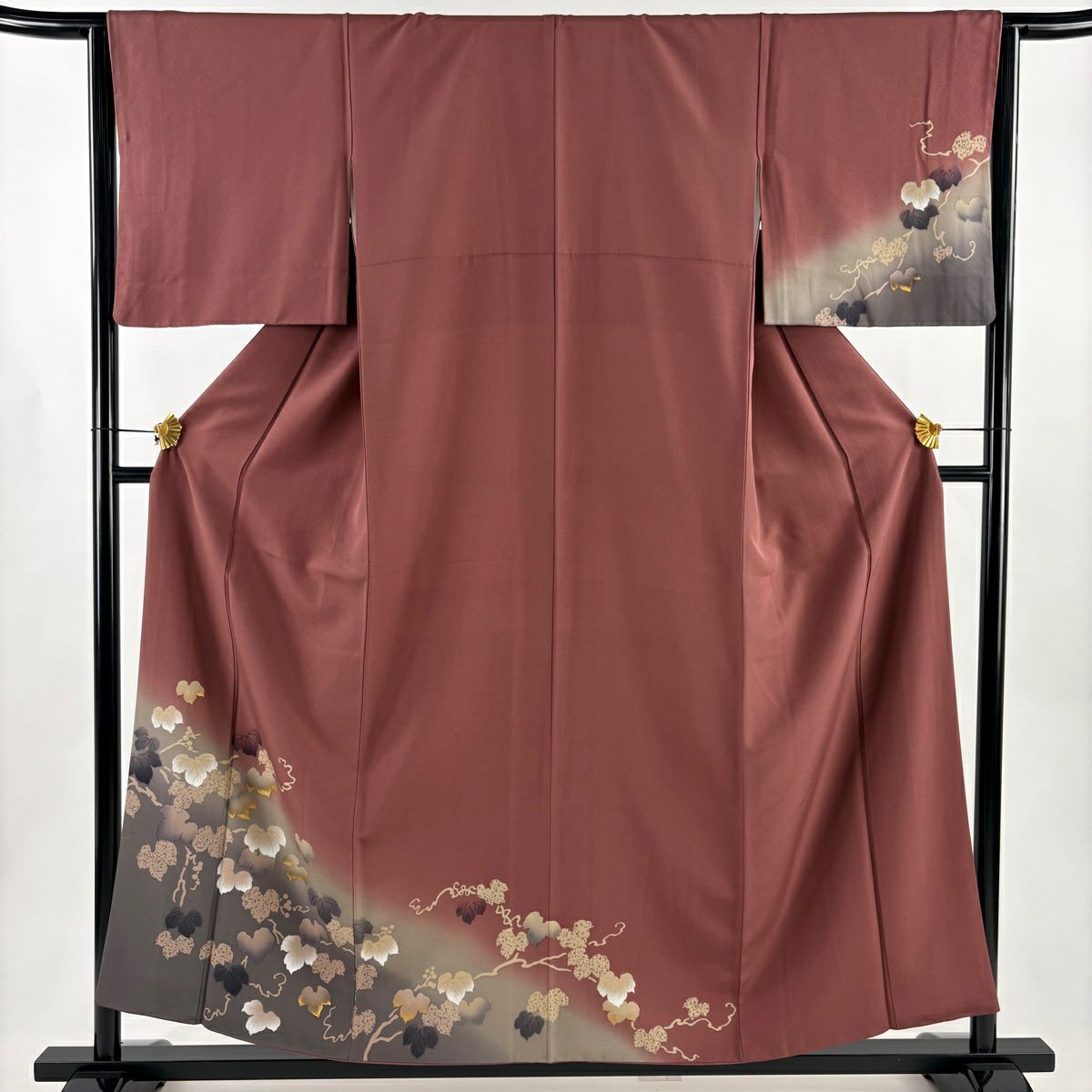 付下 身長157cm 袖長65cm M 雙層 葡萄 金銀彩 染分 紅紫 純蠶絲 優品級