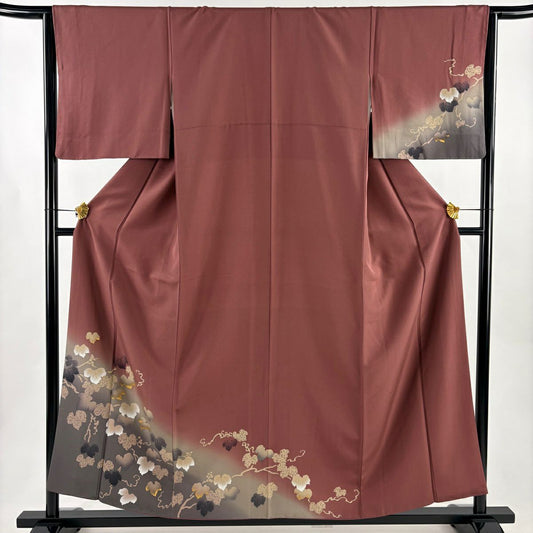 付下 身長157cm 袖長65cm M 雙層 葡萄 金銀彩 染分 紅紫 純蠶絲 優品級