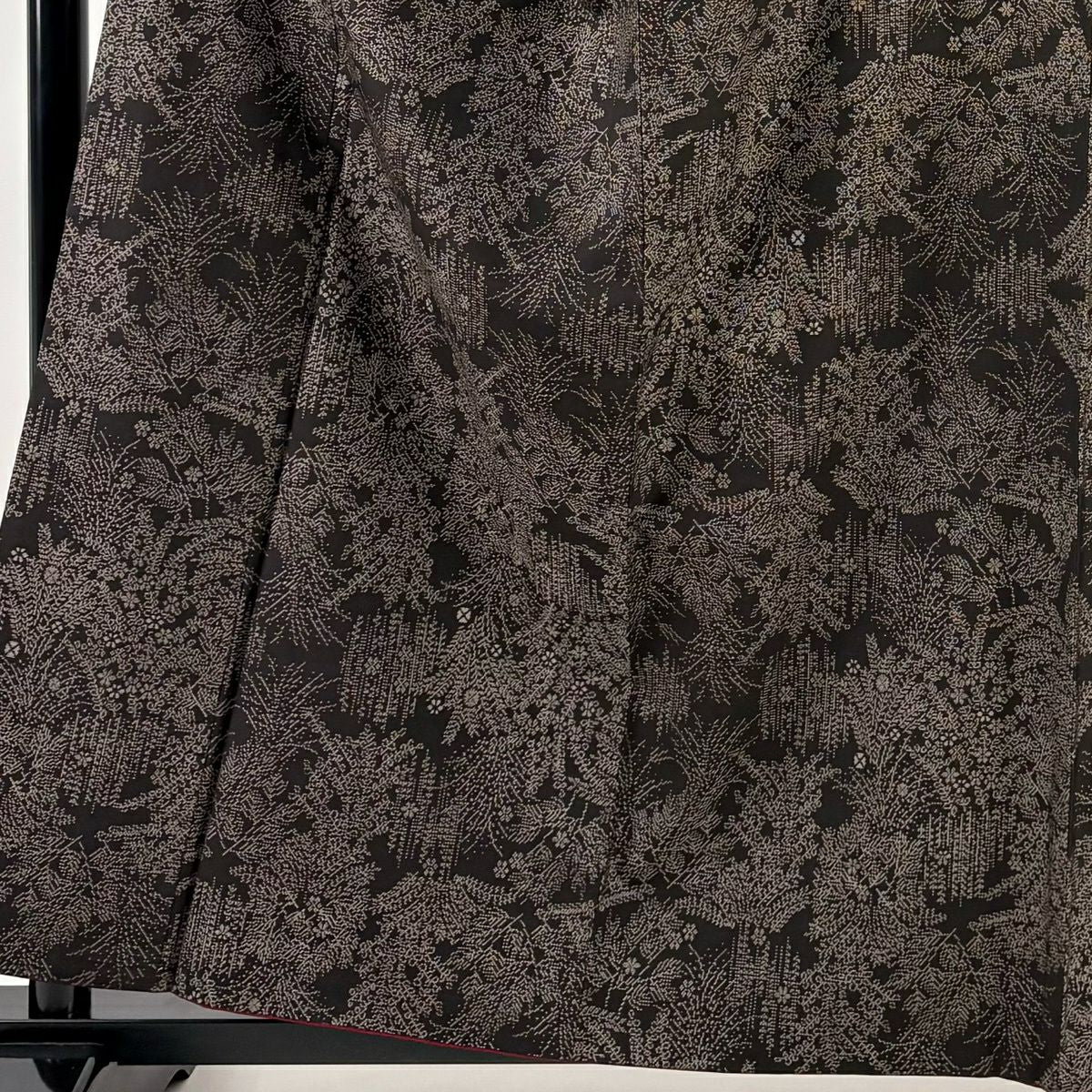 紬織 身長159.5cm 袖長68cm L 雙層 枝花 枝葉 焦茶 純蠶絲 秀品級