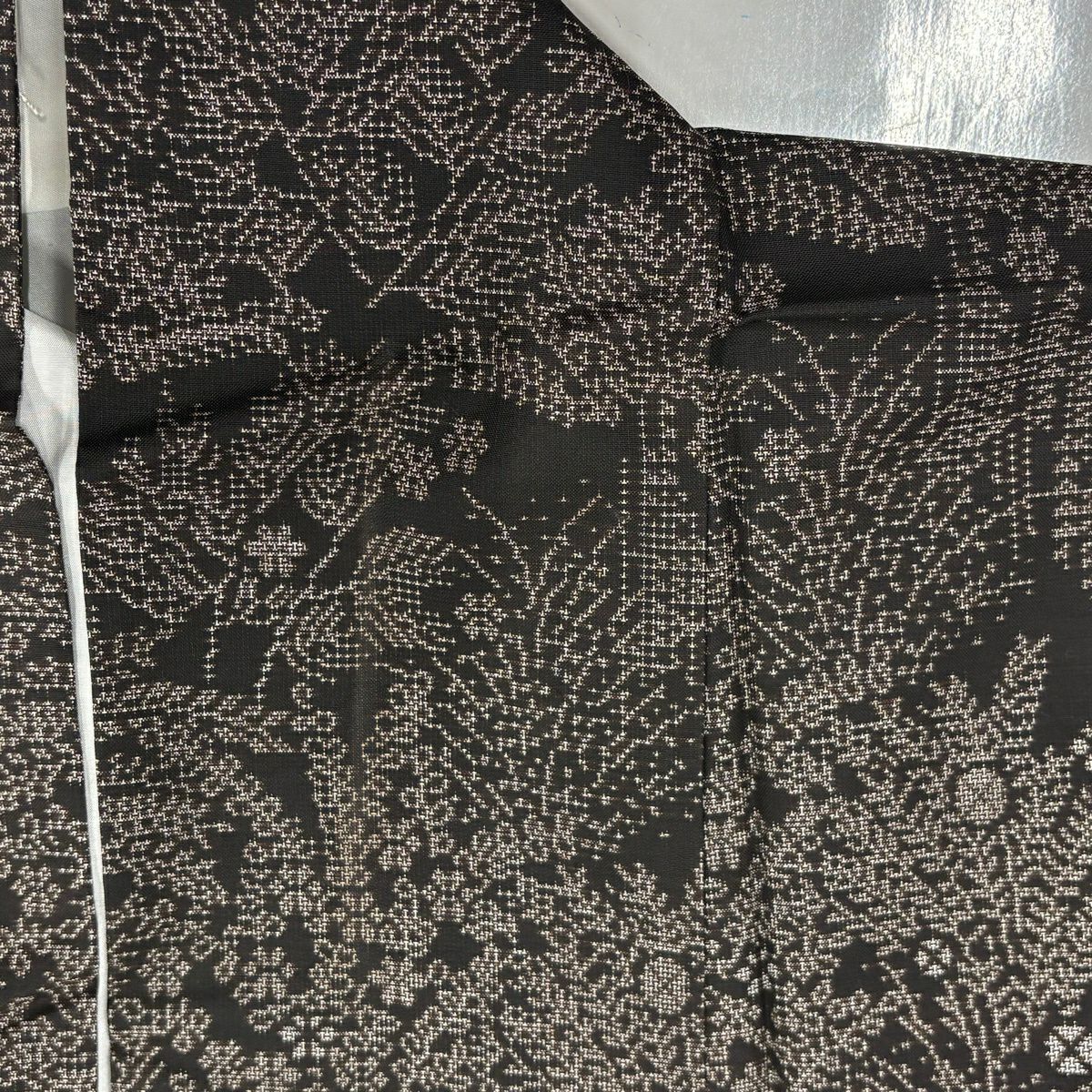 紬織 身長159.5cm 袖長68cm L 雙層 枝花 枝葉 焦茶 純蠶絲 秀品級