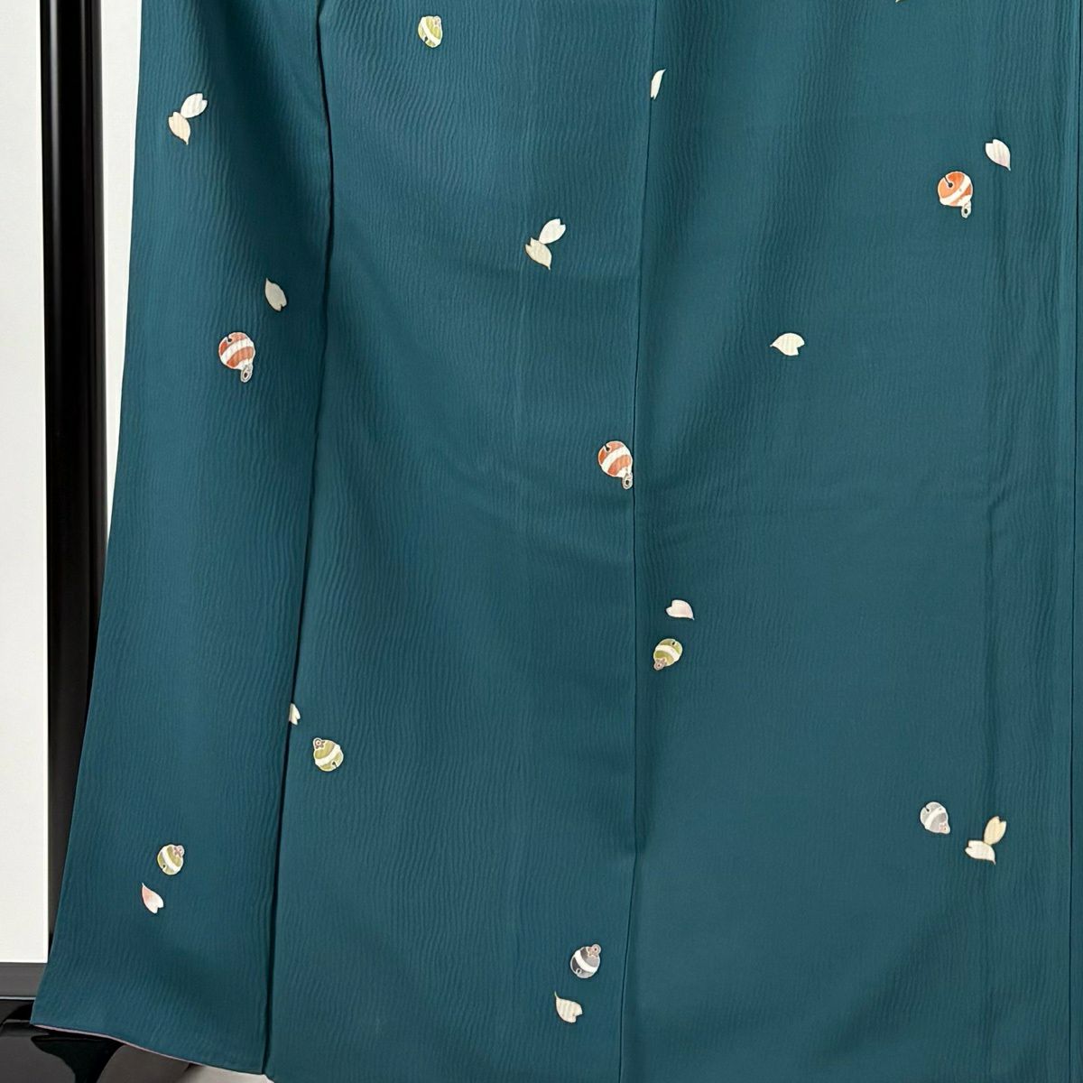小紋 身長164.5cm 袖長67cm M 雙層 鈴花瓣 金彩裝飾 青綠 純蠶絲 秀品級