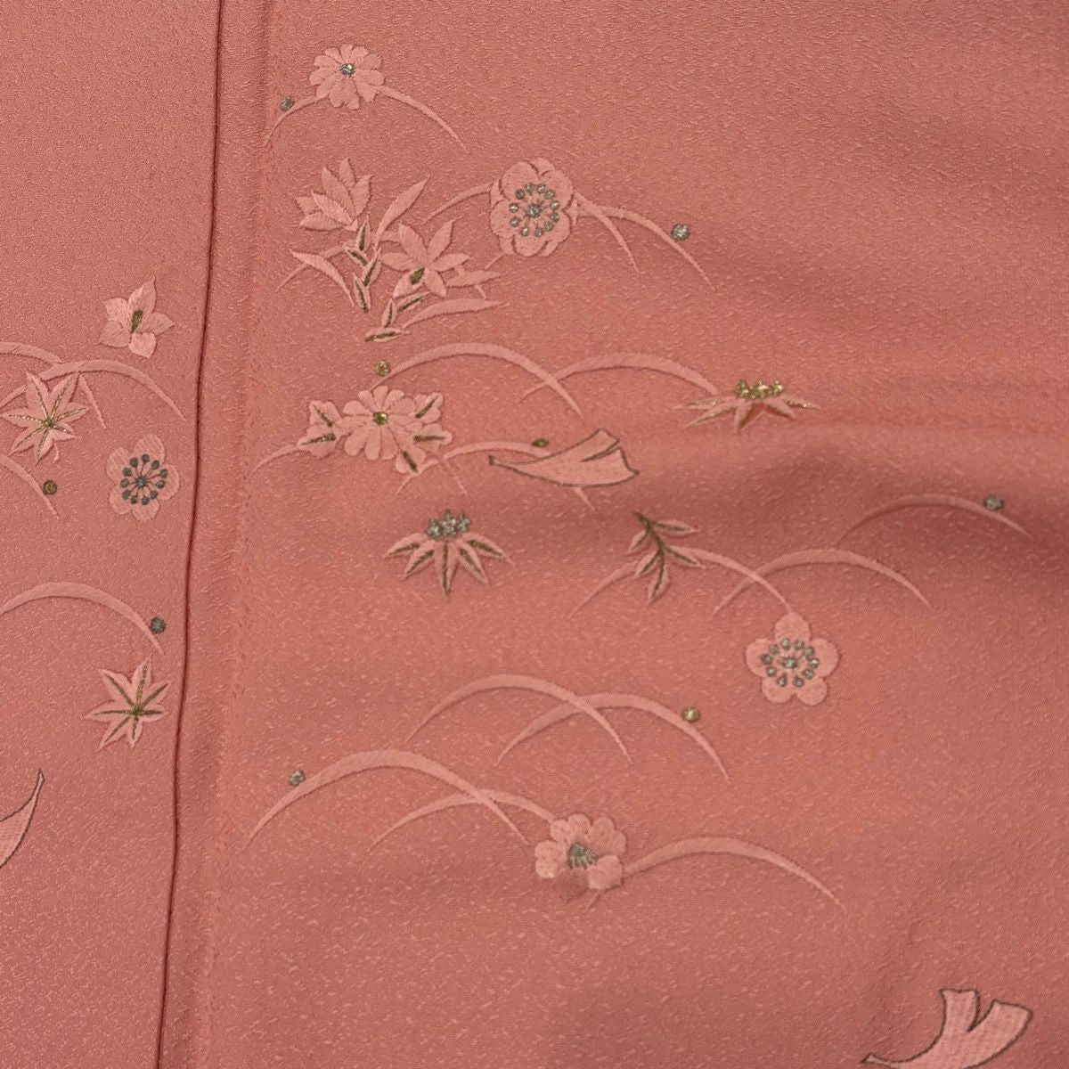 付下 身長164cm 袖長65.5cm M 雙層 梅花 芝 金銀彩 刺繡 粉紅 純蠶絲 優品級