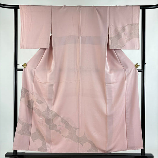 付下 身長155.5cm 袖長62.5cm S 雙層 寶盡くし 龜甲 銀線 刺繡 粉紅 純蠶絲 優品級 一個紋
