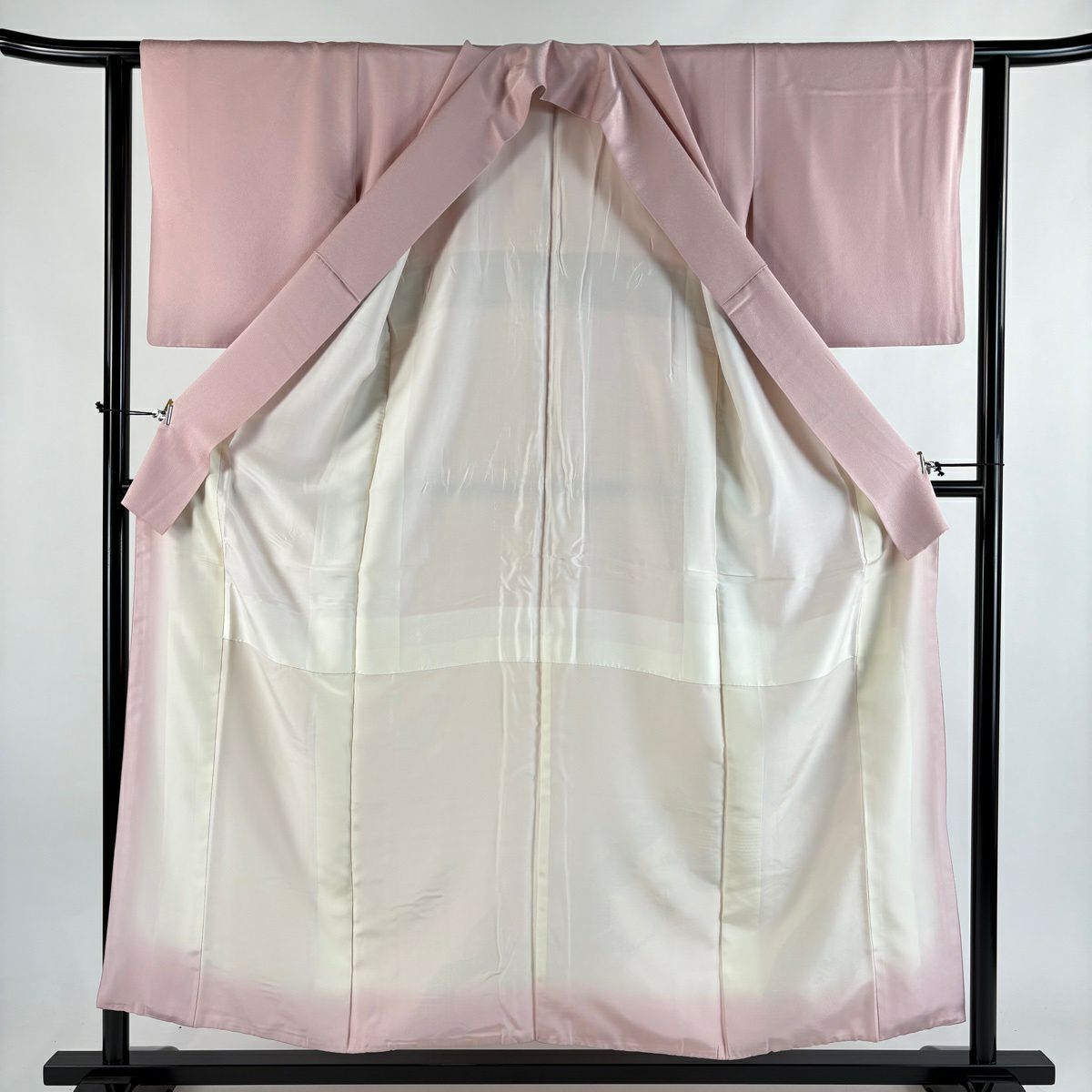 付下 身長155.5cm 袖長62.5cm S 雙層 寶盡くし 龜甲 銀線 刺繡 粉紅 純蠶絲 優品級 一個紋