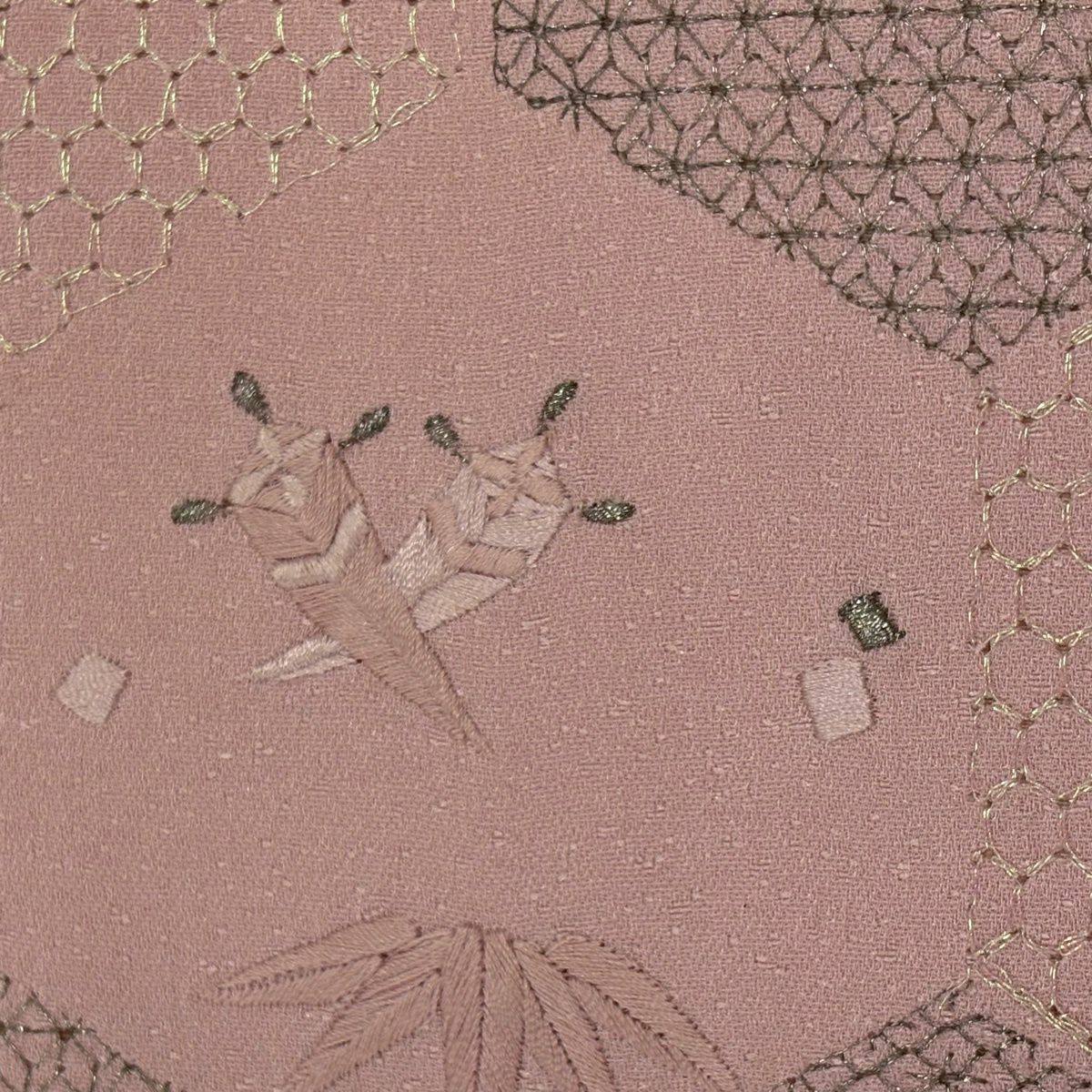 付下 身長155.5cm 袖長62.5cm S 雙層 寶盡くし 龜甲 銀線 刺繡 粉紅 純蠶絲 優品級 一個紋