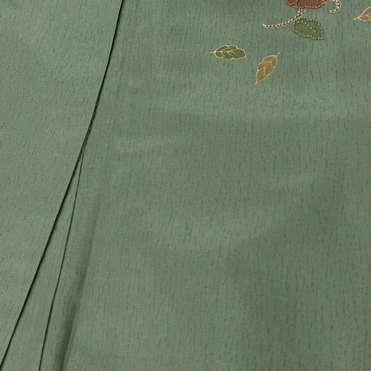 付下 身長155cm 袖長65cm M 雙層 紬織織 草花紋紋 霞刺繡 金彩裝飾 淺綠 純蠶絲 優品級