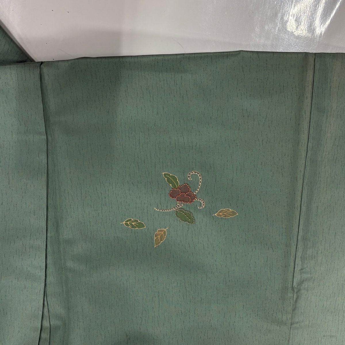 付下 身長155cm 袖長65cm M 雙層 紬織織 草花紋紋 霞刺繡 金彩裝飾 淺綠 純蠶絲 優品級