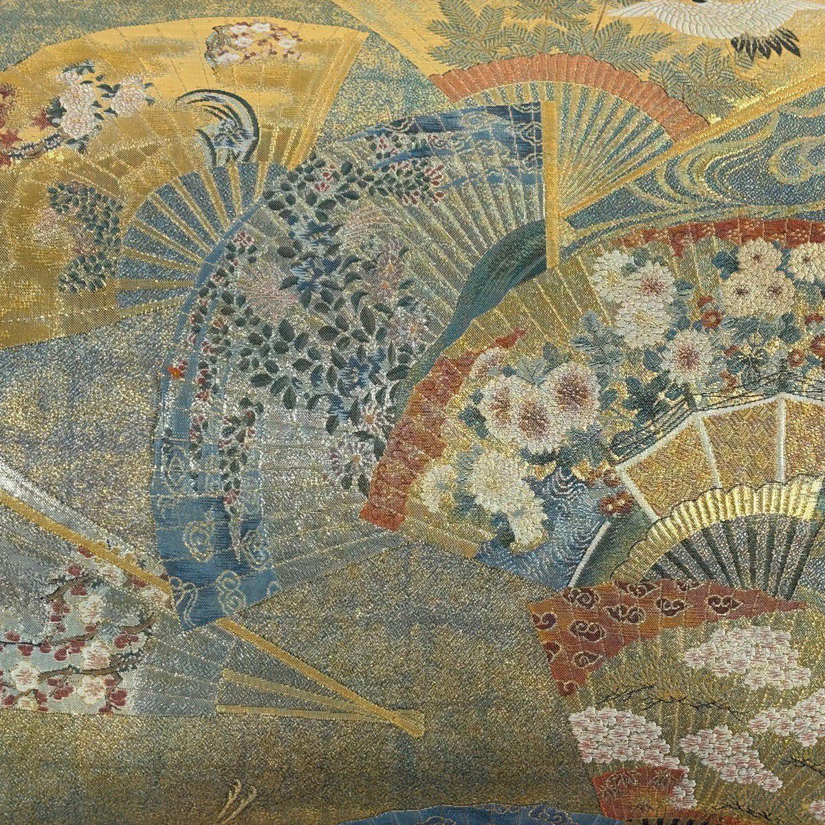 袋帶 秀品級 徳川美術館秘藏 扇子 花鳥 金絲 金金箔 金色 大鼓圖案 純蠶絲