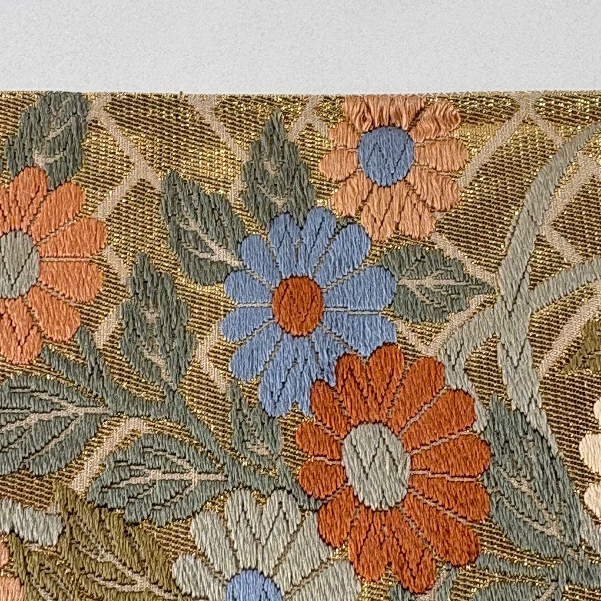 袋帶 秀品級 菊花 草花紋 金糸 金金箔 米色 六通 純蠶絲